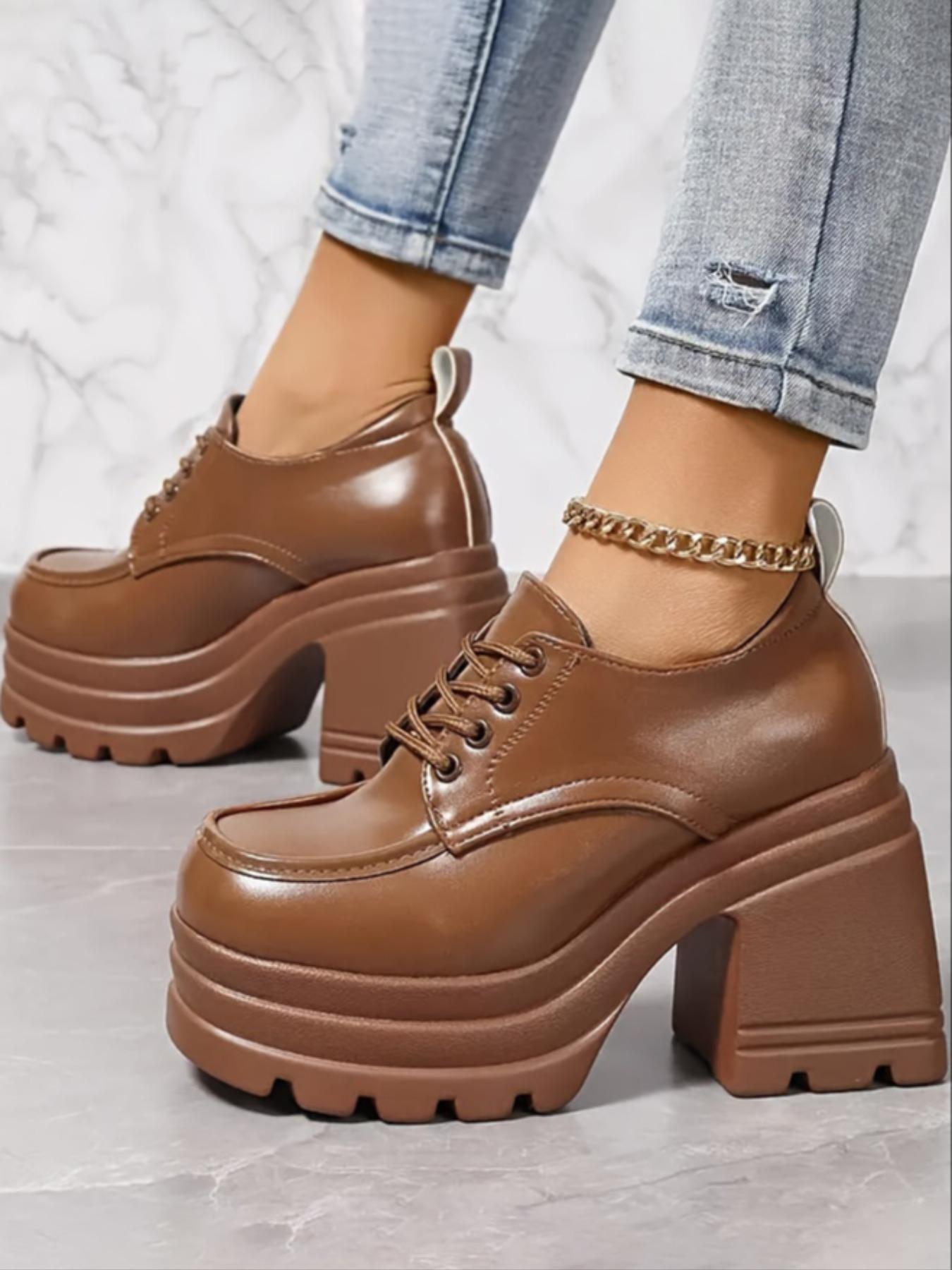 Women's Fashionable Lace Up Front Platform Shoes, Casual Comfortable Thick Sole Shoes for Daily Wear, Female All-match Trend Shoes for Daily Wear, Girl