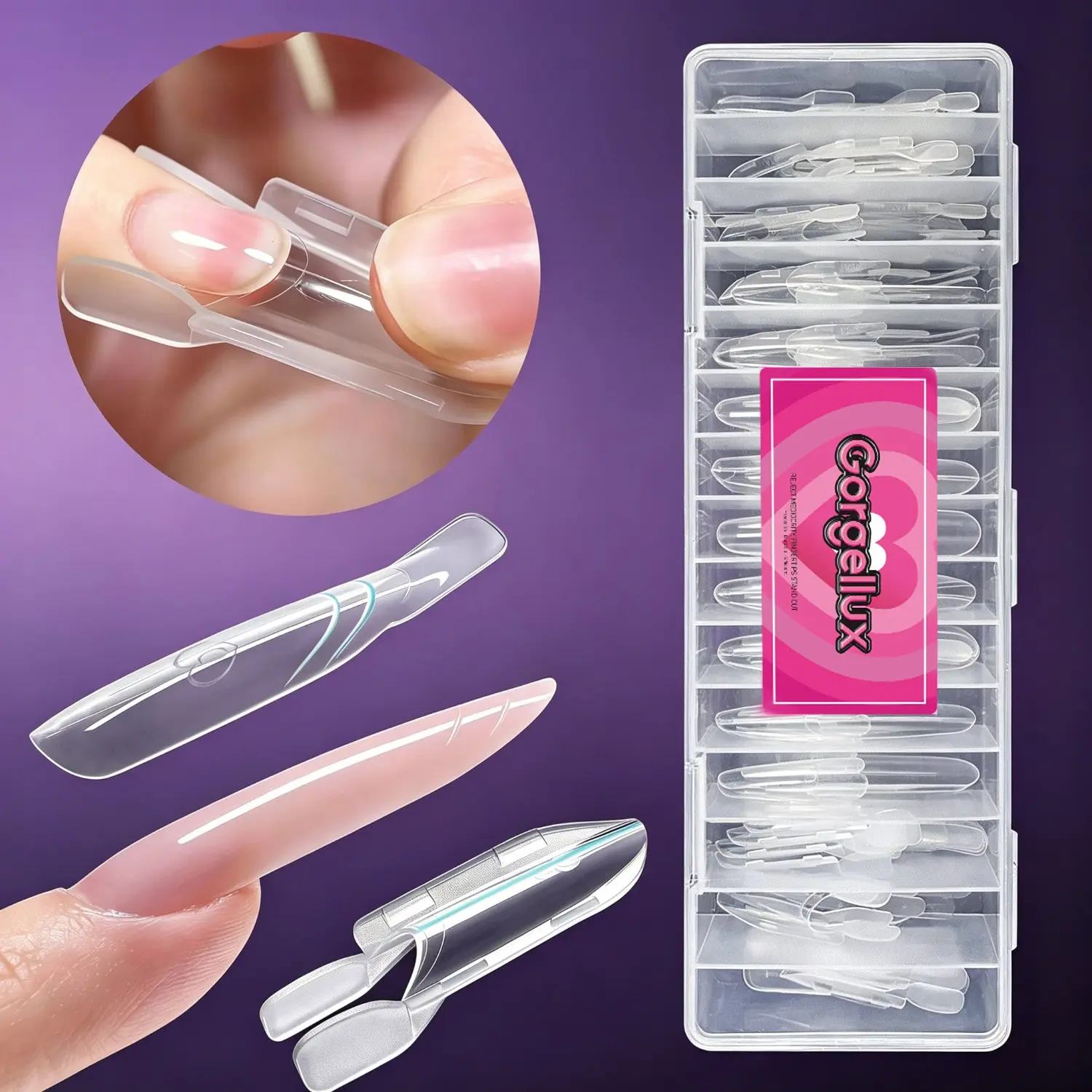 Clip-On Sandwich Nail Forms, Clear Dual Molds for Nail Extensions, 120pcs