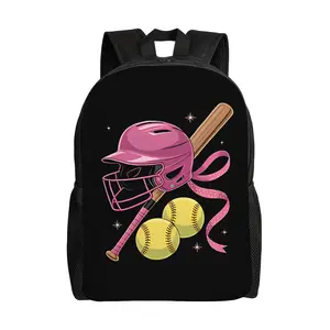 1pc Softball-Themed Backpack - Lightweight Zipper Closure Rucksack with Softball Bow Accent, Back to School Haul Item, Ideal for 13-14 Years Boy, Concert & Holiday Use, First-Day Gift (Coquette Bow)
