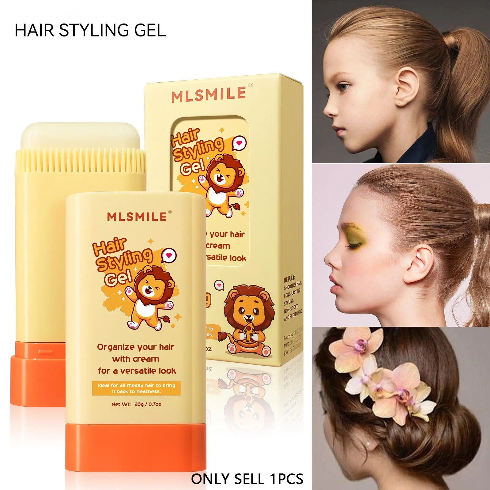 Flyaway Hair Taming Stick, Retractable Hair Styling Cream, Control Frizz and Stray Hairs, Refreshing Texture Without Sticky Feeling, Portable Size for Kids, Women and Men All Hairstyles