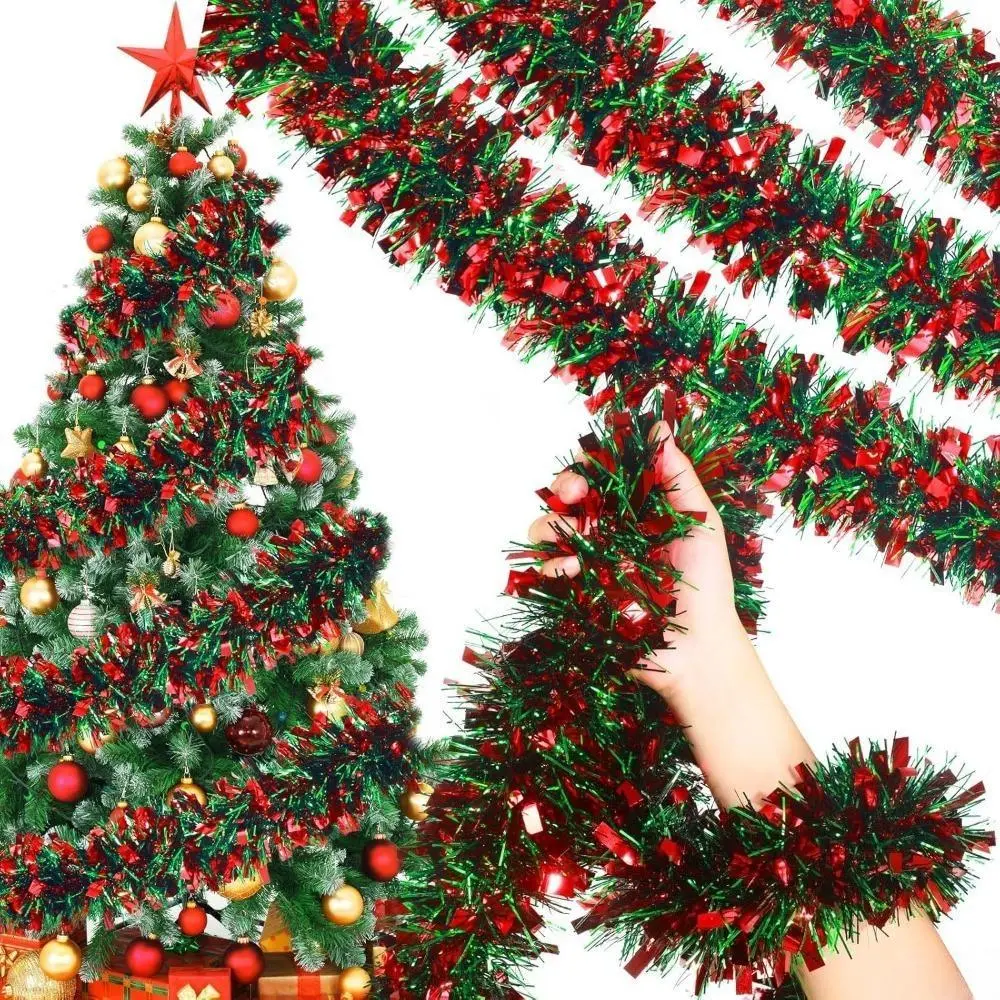2M Thickened Christmas Tinsel Garland, Classic Red & Green Xmas Foil Streamers, Shiny Holiday Tinsel Ribbon, Versatile Party Accessory For Indoor Scene Layout & Festive Decoration, Holiday Vibe, Indoor Events