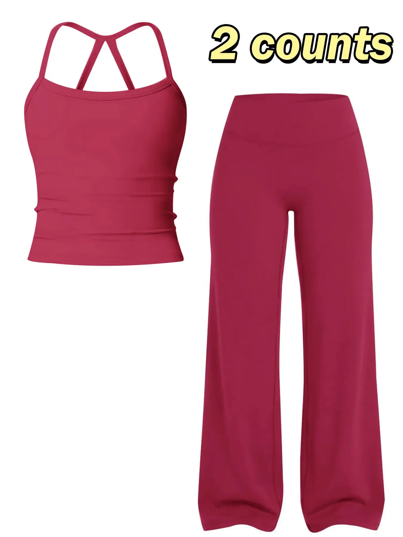 Women's 2-piece Yoga Outfit, Crisscross Backless Cami Top + High Waist Straight-Leg Butt Lifting Pants. Soft, Breathable Workout & Quick Dry Activewear Set, Gym Yoga Outfits, Ideal for Gym, Pilates, Home Lounge & Summer Daily Wear, Solid Sports Sets.