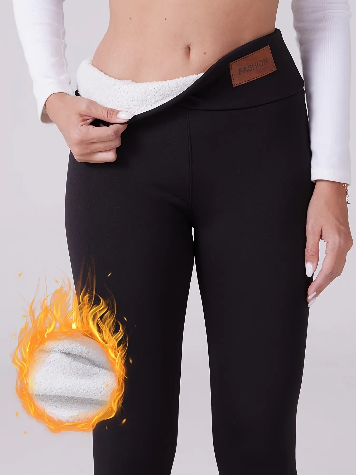 Women's Faux Fur High Waist Thermal Leggings, Elastic Stretch Winter Bottoms, Cozy Thick Design for Cold Weather, Casual Style