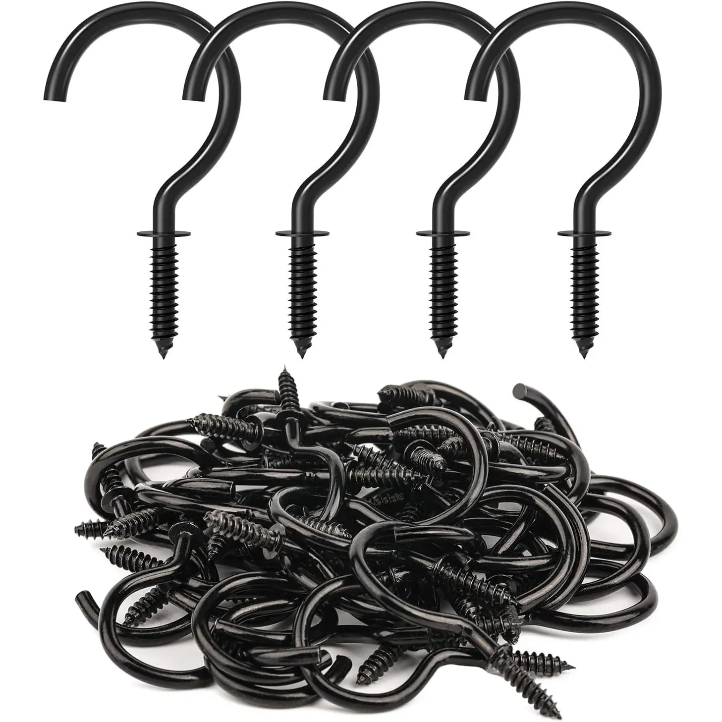 Screw Hooks, 1-1/4 Inch Metal Screw in Cup Hooks, Black, 50 Pcs