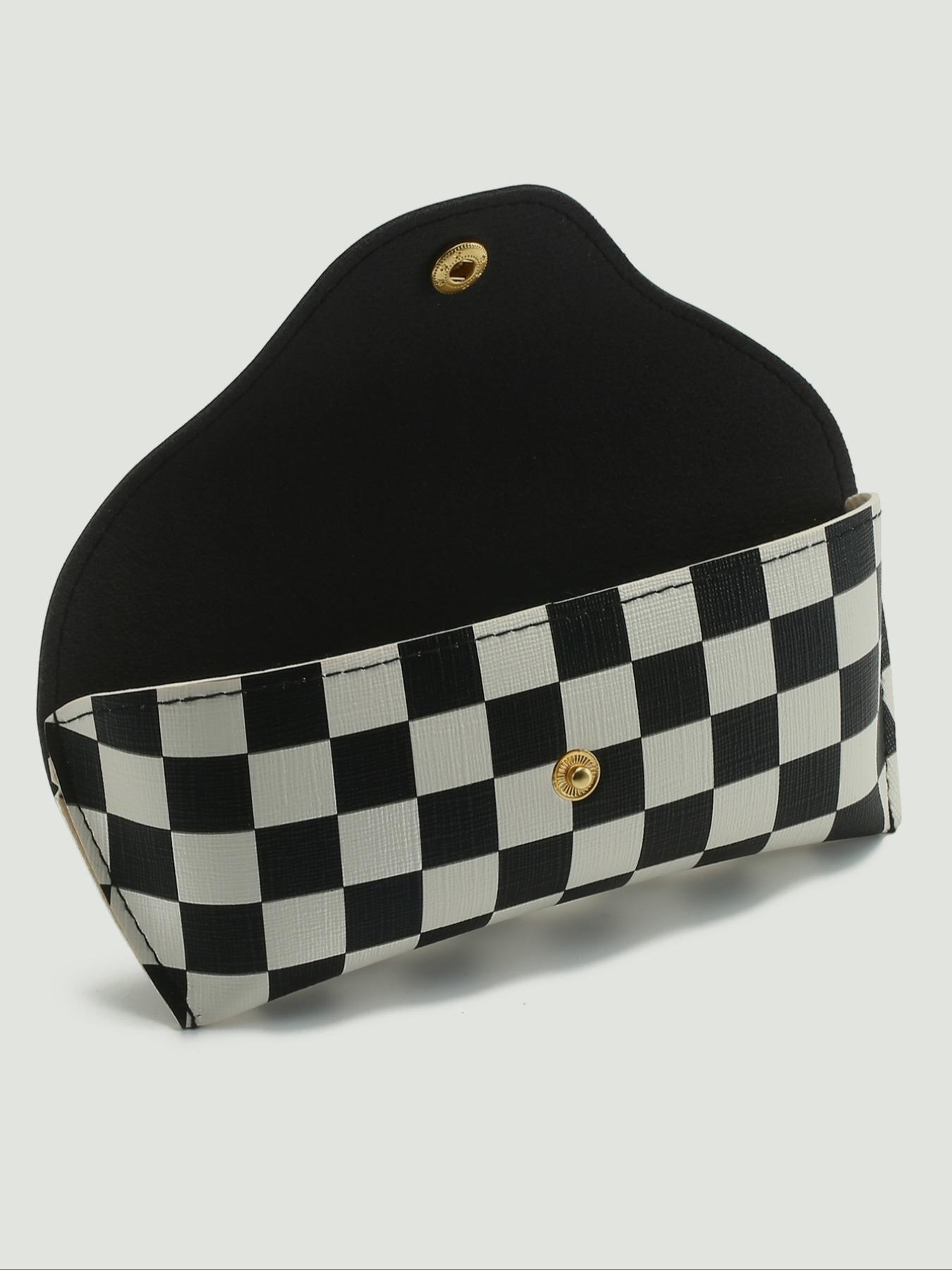 Simple U-shaped Checkered Pattern Glasses Case, Basic Pu Leather Eyeglasses Storage Bag for Women & Men, Anti-pressure Lining Soft Bag for Sunglasses, Portable Sunglasses Organizer