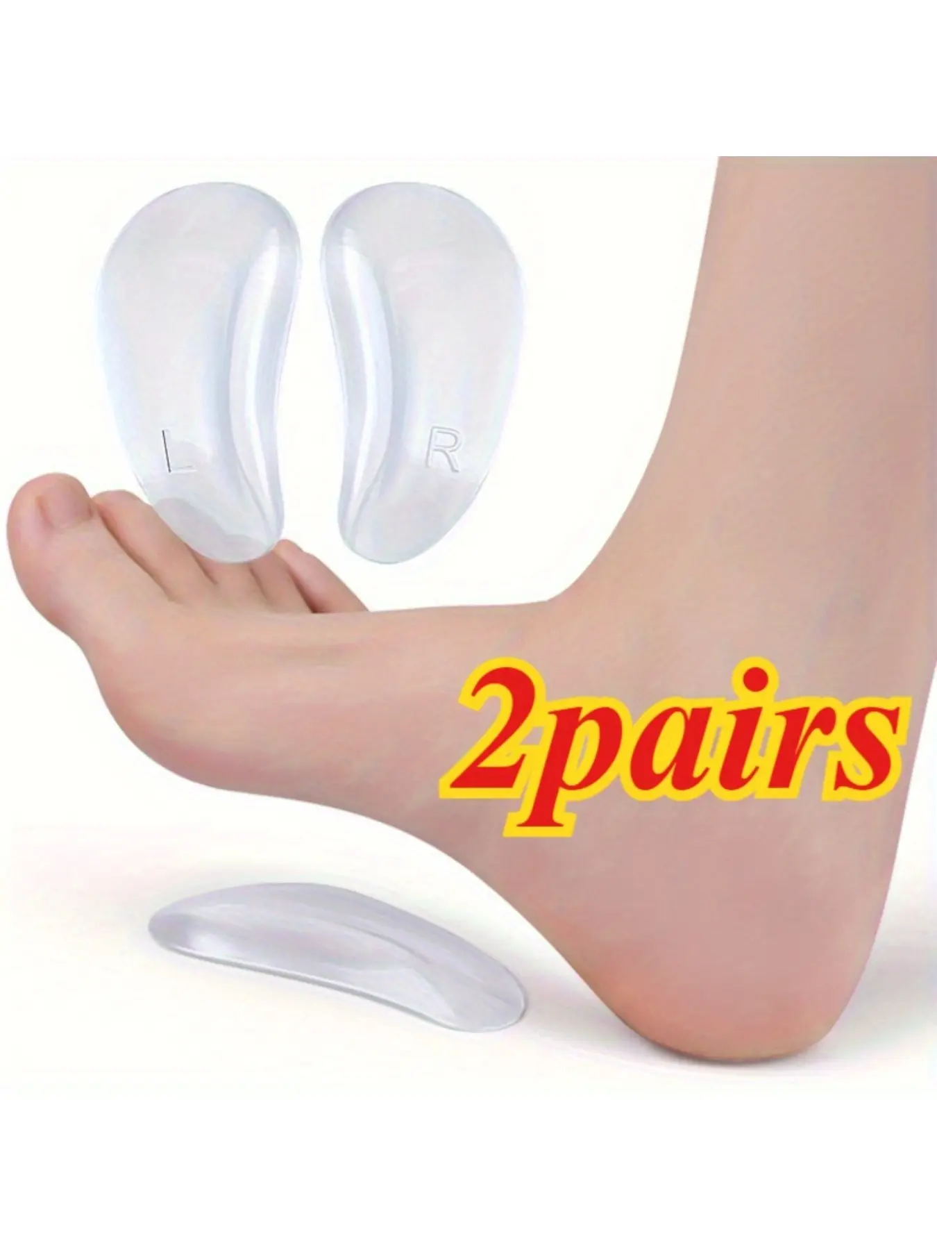 2 pairs thickened transparent arch pads for women's high heels, soft and comfortable half-length insoles, Soft Cushioned Insoles, reusable shoe inserts