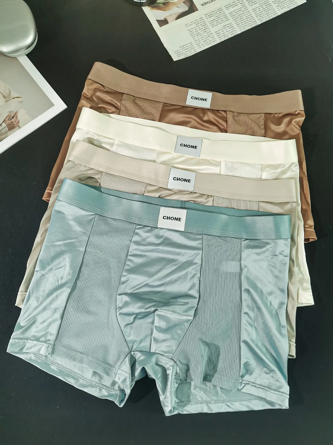 4 PACK Men's Satin Ice Silk Mesh BoxersShorts Set, Thin Mid-Waist Flat Underwears, Breathable Comfortable Casual Underwear, Youth Trendy