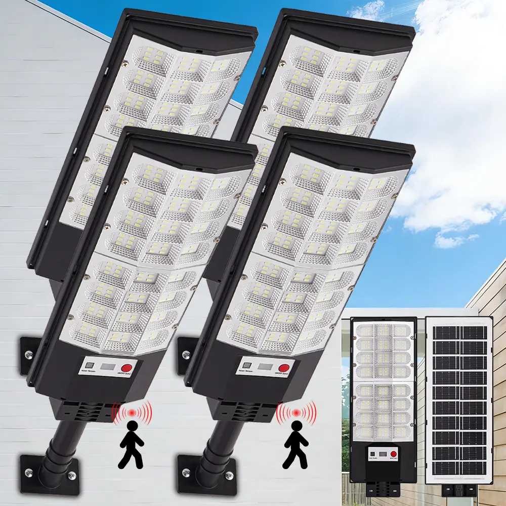 2 & 4 Pack All‑in‑One Solar Street Light, 6500K Dusk to Dawn Waterproof LED Security Flood Light With Motion Sensor & Remote Control For Yard, Patio & Commercial Parking Lot