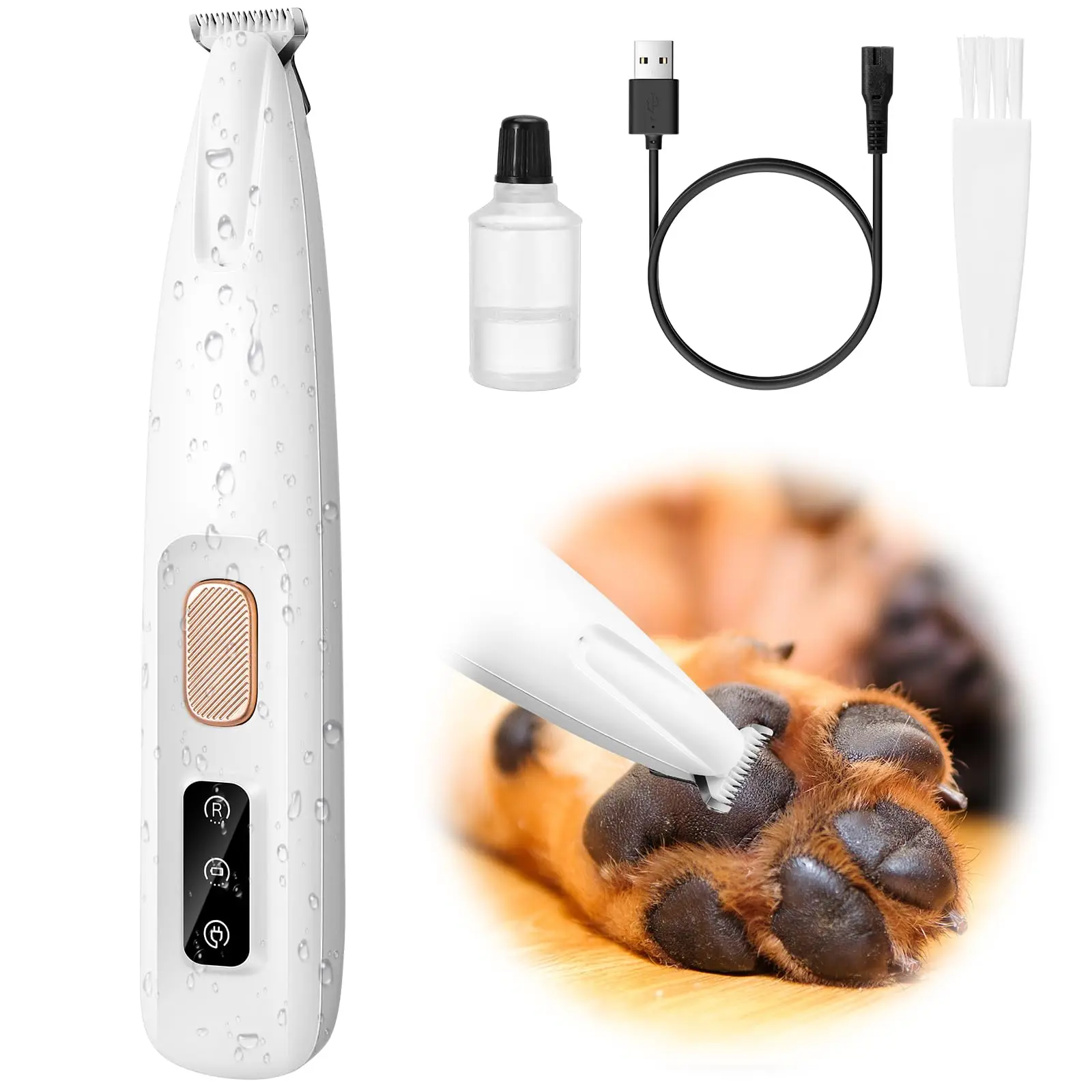 Dog Paw Trimmer with LED Light,Electric Dog Trimmer for Paws,Low Noise USB Rechargeable,Waterproof,Pet Hair Shaver for Dogs and Cats