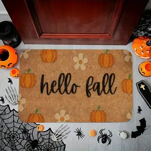 1pc Greetings Fall Happy Halloween Doormat, Pumpkin Autumn Decoration Rug, Washable Polyester Flannel Mat, Ideal for Indoor Or Outdoor Use