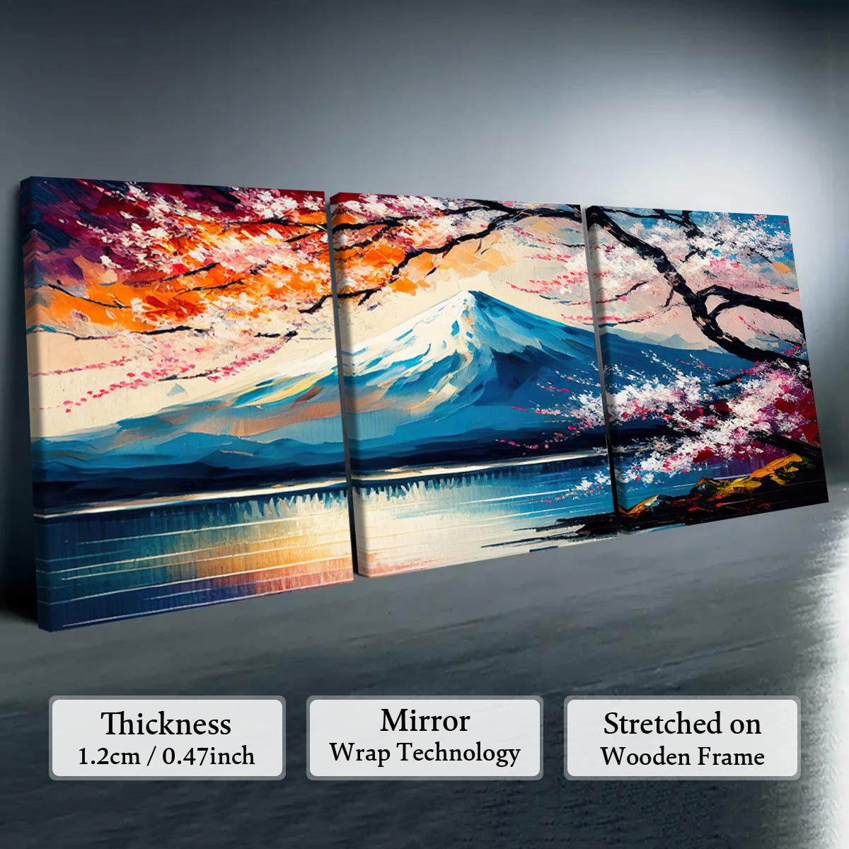 Wooden Framed Canvas Painting, 1-3 Counts/set Water Proof Japanese Style Scenery Canvas Poster, Modern Art Wall Decoration, Home Wall Decor