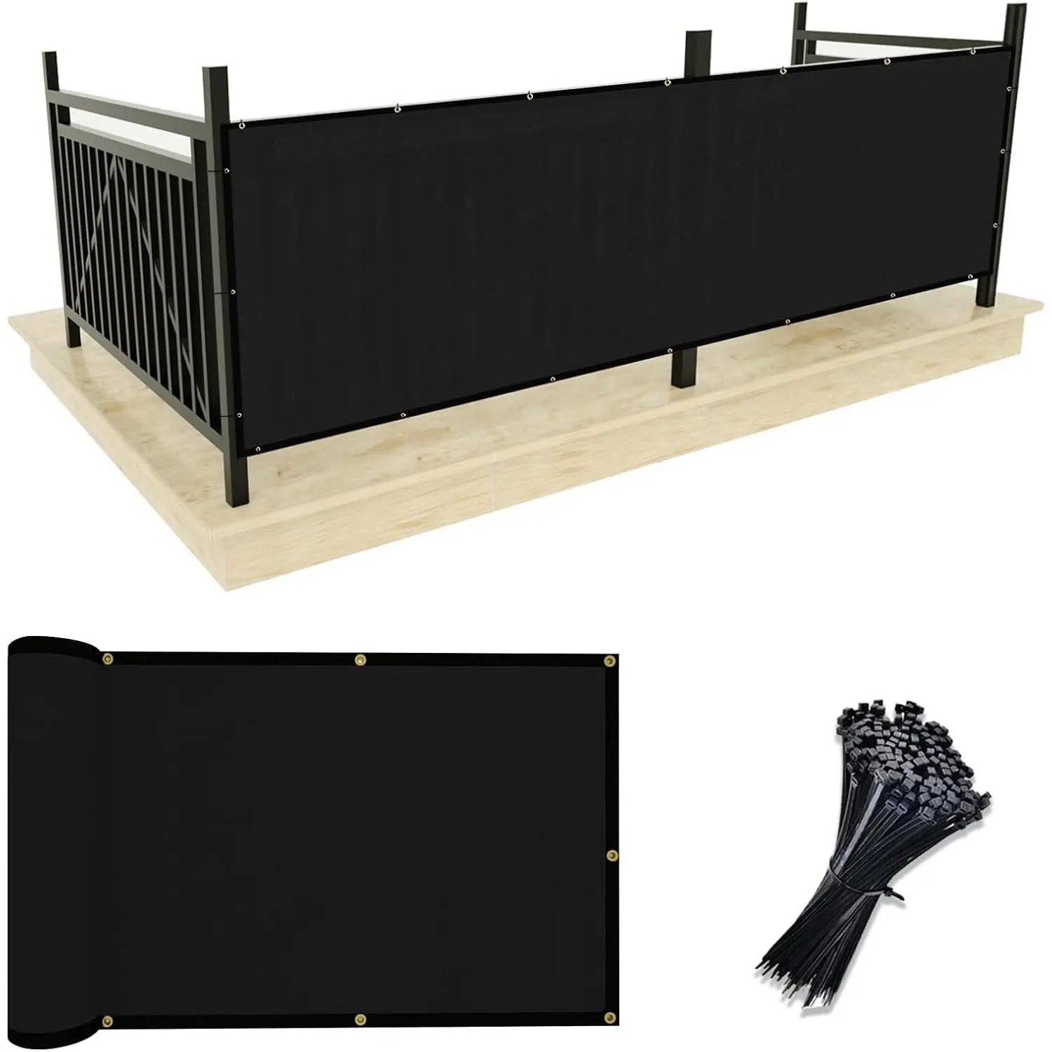 Black 3x16 ft Outdoor Balcony Privacy Screen Fence, Commercial Shade Cover with Ties, Durable UV-Resistant All-Seasons Option for Decks Patios, Customizable Gift, Custom Size, Double Support, High-Density Pe, Wind/Animal Block, Commercial Users
