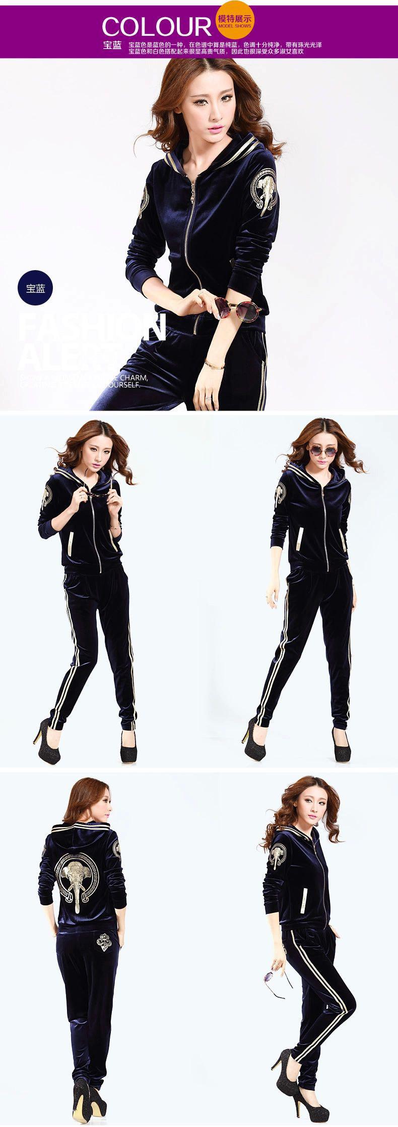 Must-Have 2026 Women's Velvet Tracksuit - Hooded Elephant Embroidered 2 Piece Sportswear Set