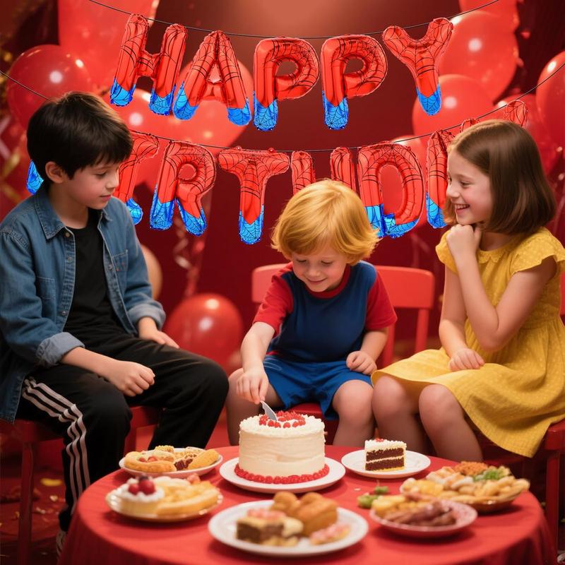 Spider Birthday Party Decorations Kit – Superhero Happy Birthday Banner with Spider Balloons & Backdrop, Boys Kids Indoor Outdoor Celebration Supplies