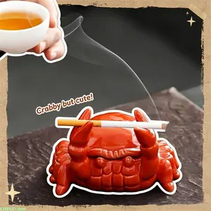 Cute Red Crab Ceramic Ashtray - Novelty Table Ornament with Cigarette Rest Holder, Ceramics Decor for Indoor Living Room, Housewarming Gift (Bag Accessory Charm)