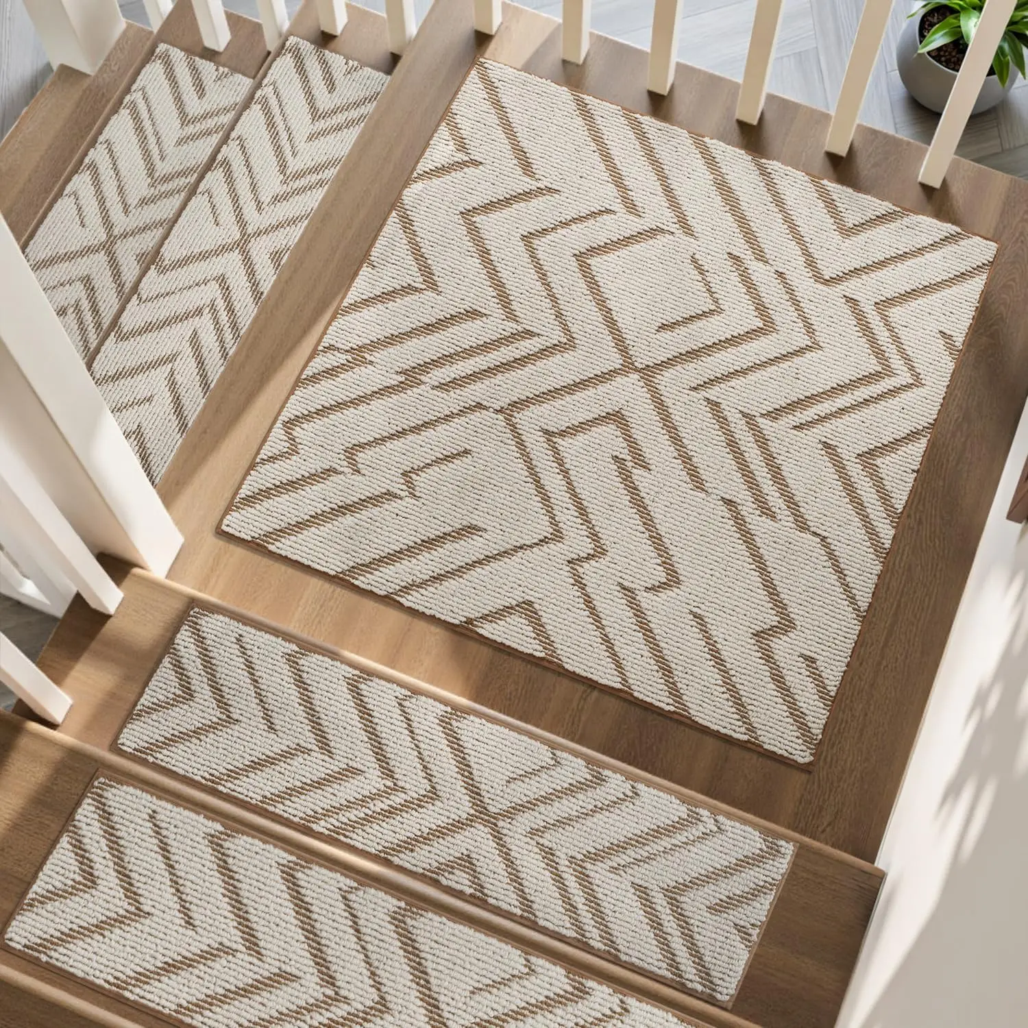 Stair Treads for Wooden Steps Non Slip Square Landing Mat, 31"x31" |  Textured Peel and Stick Carpet Stair Tread Indoor, Adhesive Washable Stair Runner Rug for , Elders & Pets, Brown