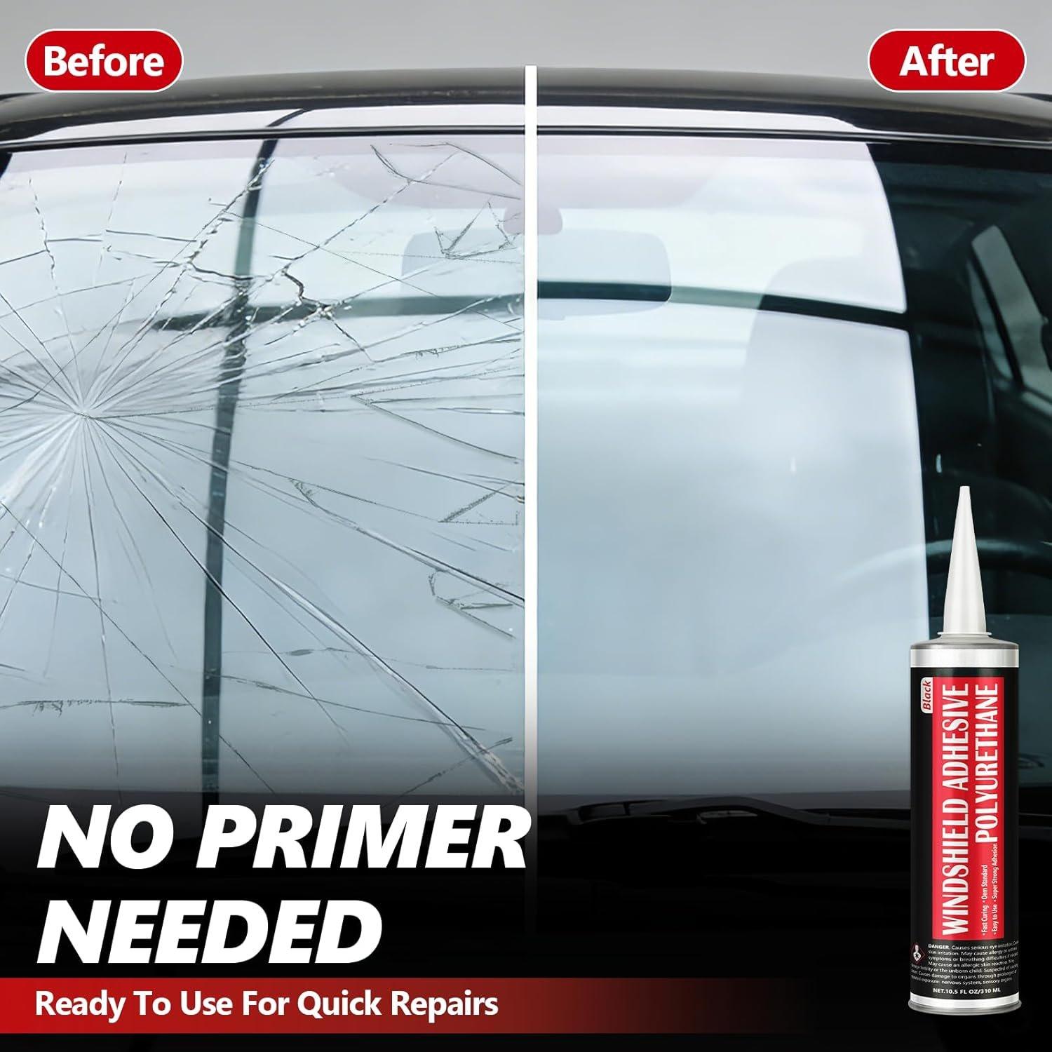 [6 Pack] Polyurethane Windshield Adhesive, Windshield Sealant Black - High Bond Strength, Quick Curing & Weather Resistant Automotive Glass Glue for Vertical & Overhead Application, 310ml