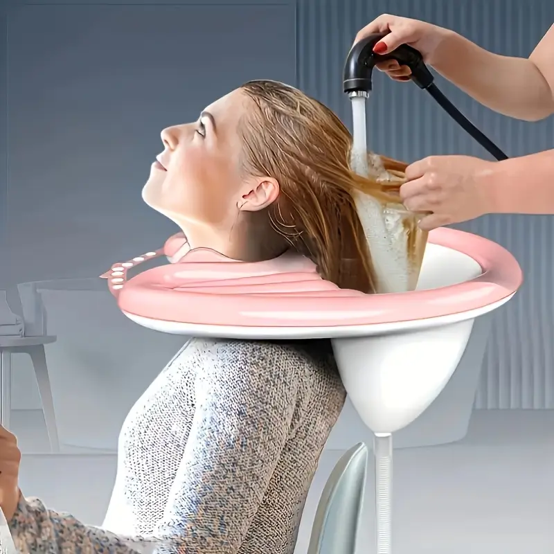 [Compact, Unisex] 4pcs Inflatable Shampoo Basin with Air Pump & Drainage, Soft Comfortable Indoor Recreation Tool for Bedridden Women & Mobility-Impaired Individuals
