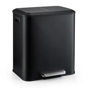 Dual Compartment Stainless Steel Step Trash Can, Total 8 Gallon Capacity (2 x 4 Gallon Each Bin), Equipped with Removable Inner Buckets & Soft-Close Lid, Waste Separation Recycling Bin for Kitchen, Bathroom and Office