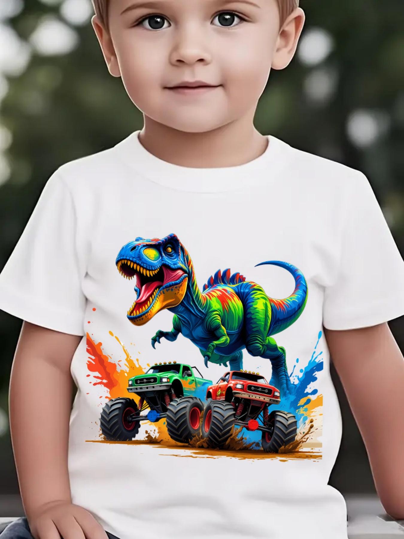 Summer Fashion Boys' Short Sleeve T-Shirt with "Dinosaur" Truck Print Casual Outdoor Top NY-DX6117