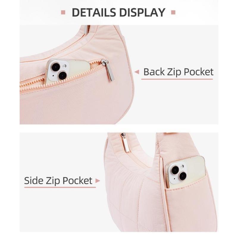 BIGWIG Women's Small Quilted Crescent Shoulder Bag, Waterproof and Slim Nylon, Quilted Nylon Tote Bag with Adjustable Strap, Perfect for Fitness, Travel, or Gifts