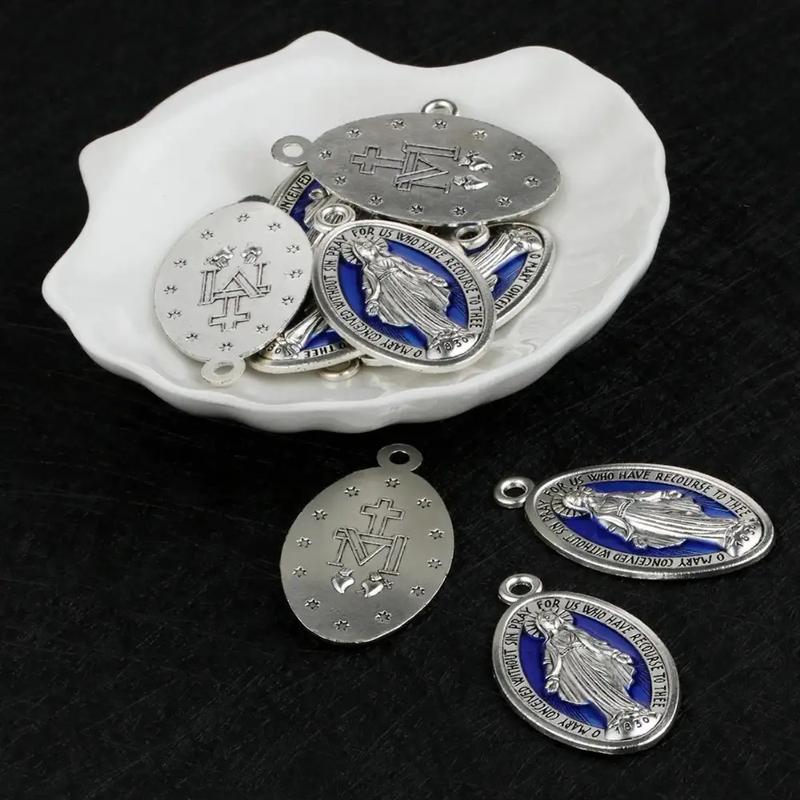 20 Pieces of Grace Mary Miracle Pendants - Blue Enamel Catholic Rosary Beads for Necklaces and Jewelry