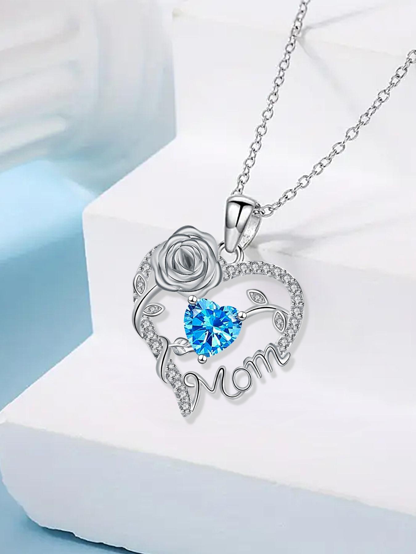Rose Jewelry Gift Box With Heart Rose Mom Pendant Necklace, High End Necklace for Mama Grandma, Perfect for Mother's Day Gift Christmas Gift