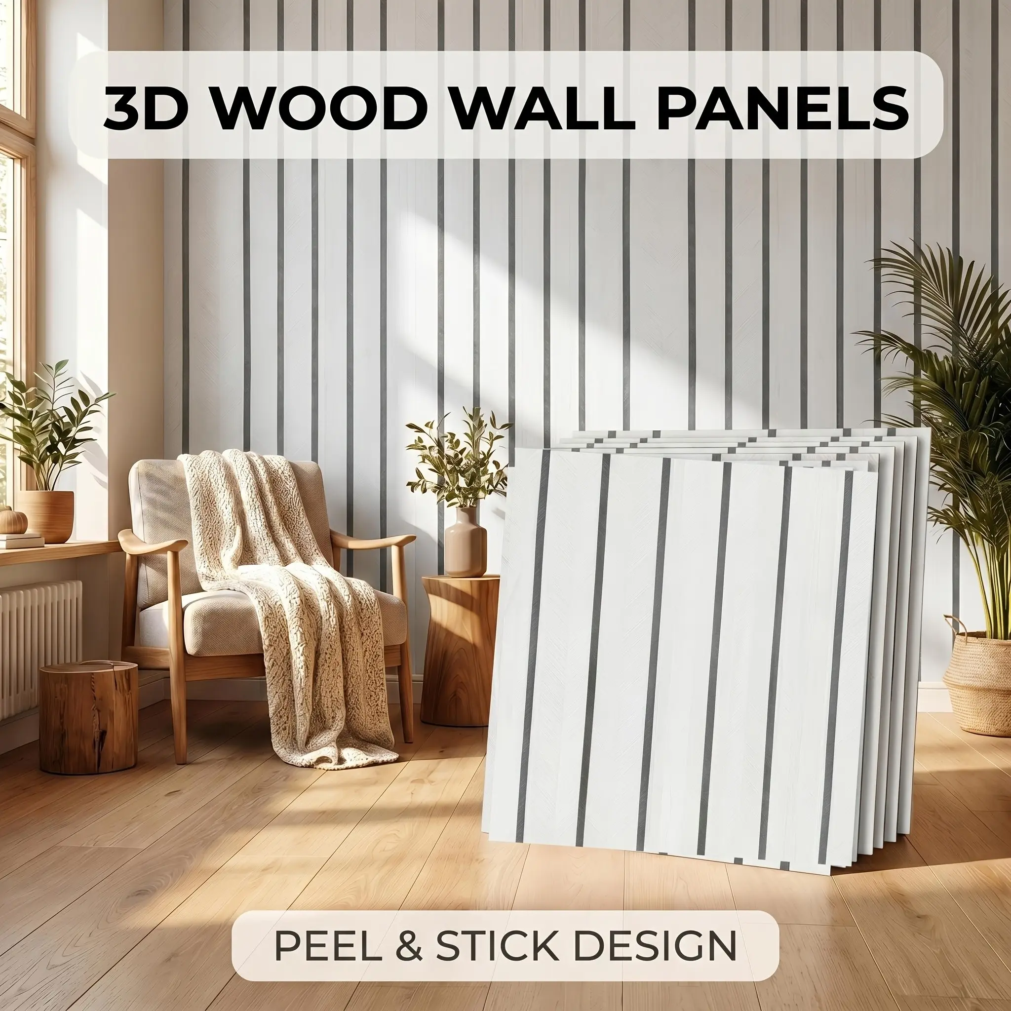 Peel and Stick Wood-Look Wall Panels, Self-Adhesive Waterproof DIY Wall Trim, Easy-Install for Kitchen Backsplash & Accent Walls, Decorative Wall Panel