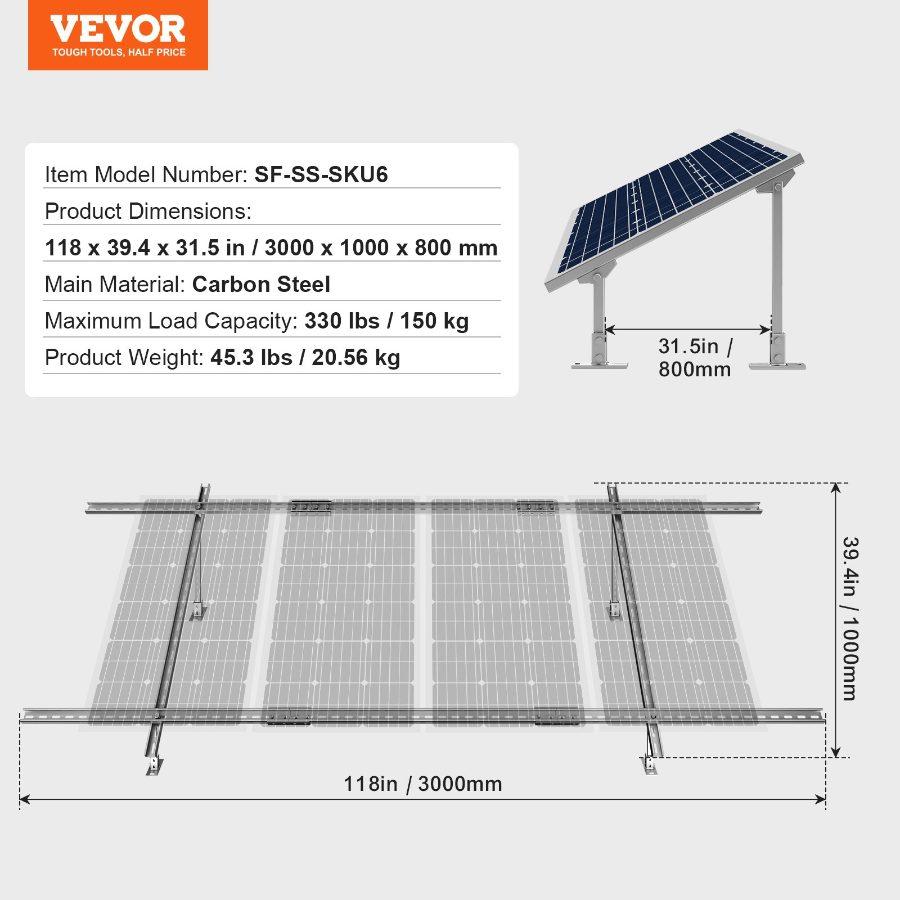 VEVOR Solar Panel Mounting Brackets, 30-60 Adjustable Multi-Pieces Solar Panel Brackets for 1-4PCS Solar Panels, Carbon Steel Ground Mount Solar Panel Stand for Farms, RVs, Boats, Off-Grid System