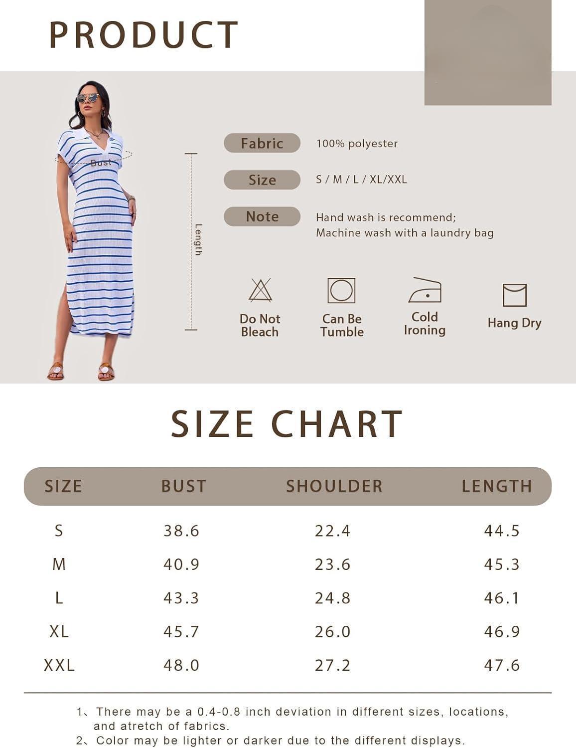 Imily Bela Womens Striped Summer Dresses Short Sleeve V Neck Knit Collared Sexy Slit Loose Maxi Sweater Dress SpringStatements