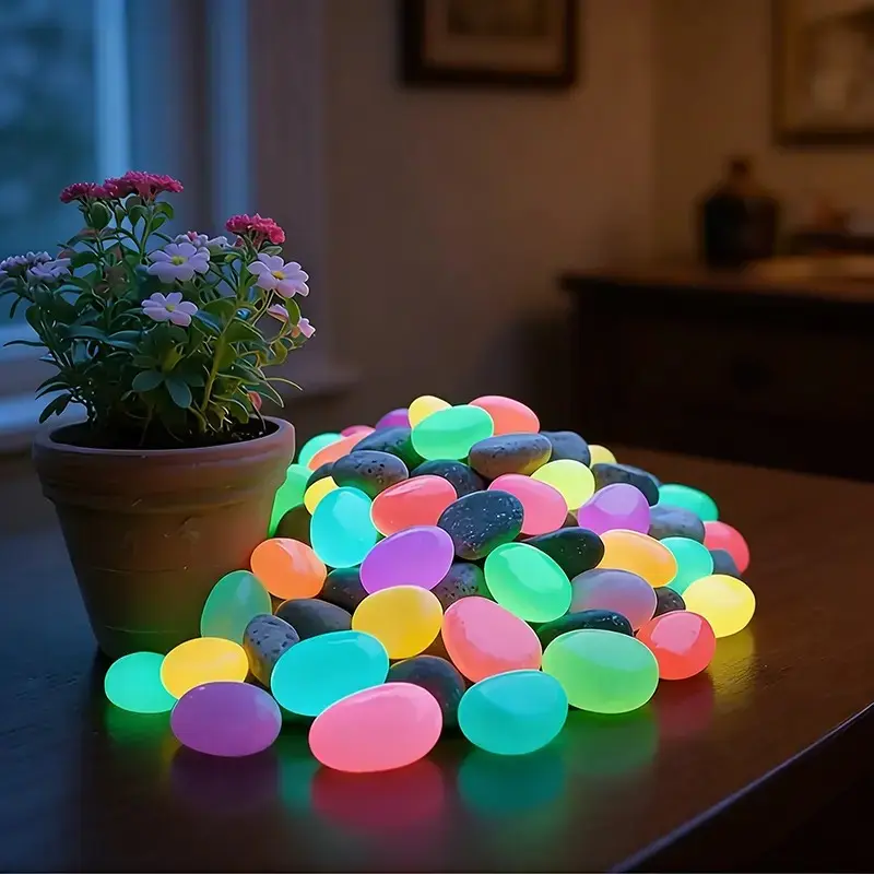 Glow in the Dark Decorative Stones, 16Piece Set of Extra-Large Pebbles for Garden Paths, Aquariums, and Outdoor Decor