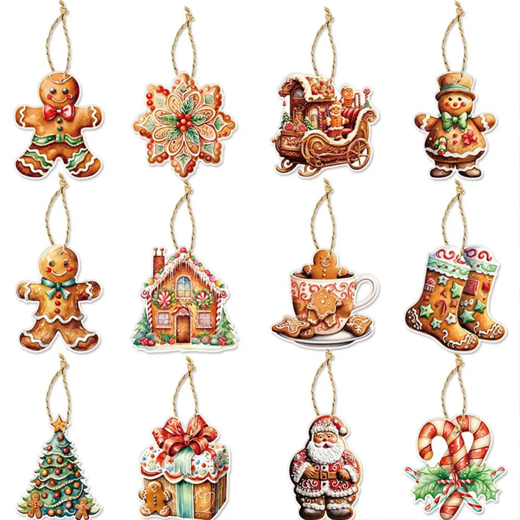 New Year Gingerbread Man Paper Pendant, 12 Pieces/bag, Festive Home Decor, Celebrates Christmas, Perfect for Holiday Banners