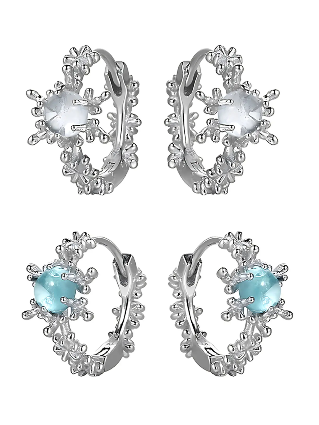 Women's Original Design Snowflake Huggie Ring Earrings, S925 Pure Silver Glass Stone Studs, Luxurious Minimalist Winter Christmas Gift