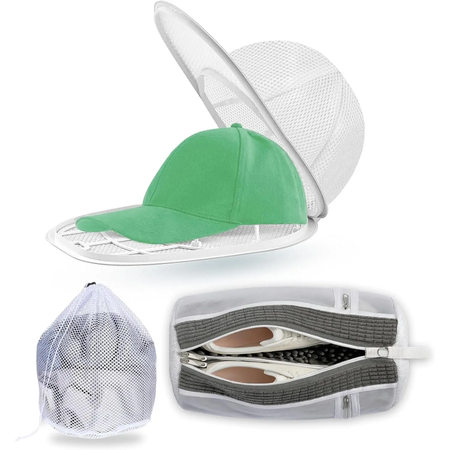 Hat Washer Cage Set 3-in-1 | Cap Washer with Shoe & Mesh Laundry Bags