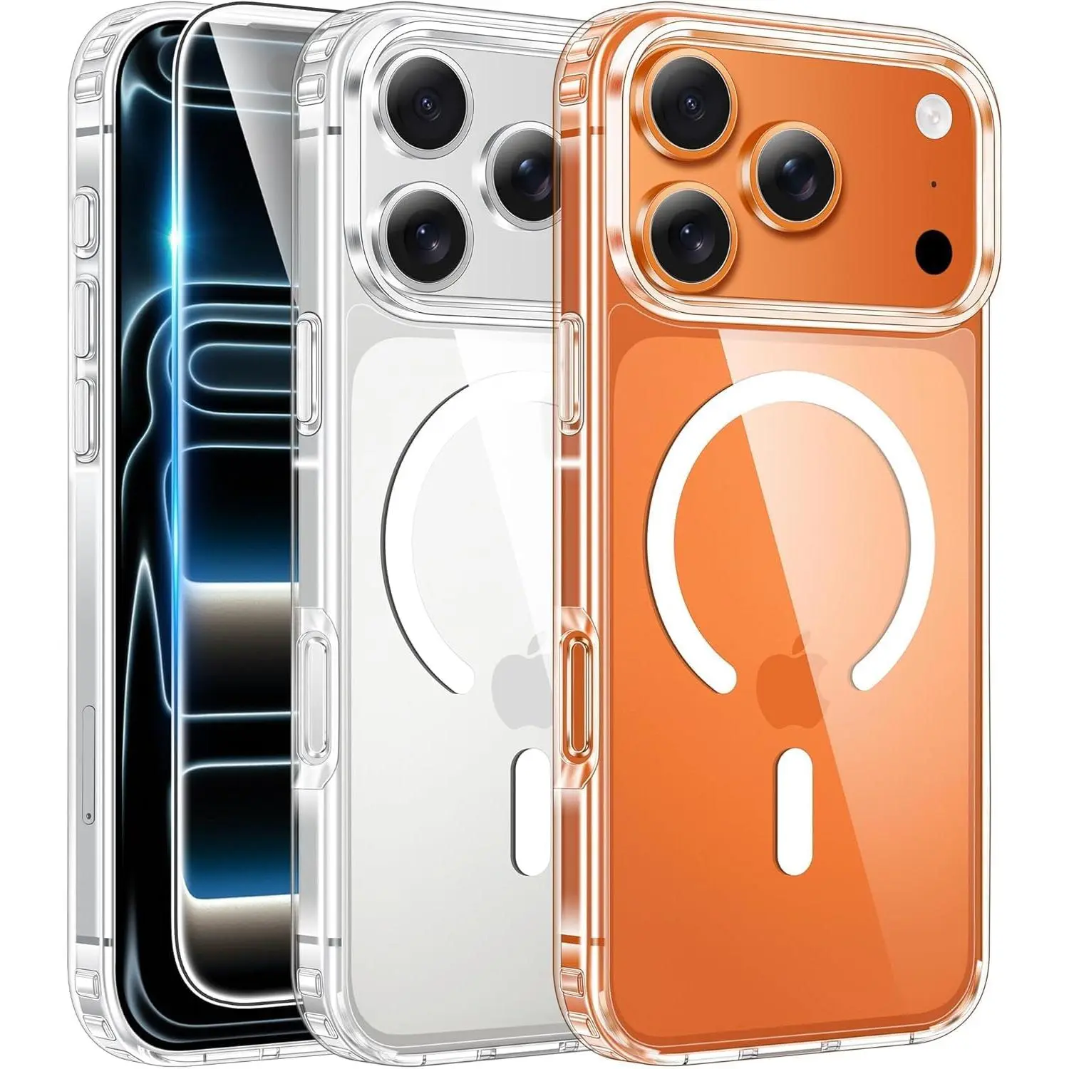 for iPhone 17 Pro Case, Compatible with Magsafe, Clear Transparent Magnetic Shockproof Protective Rugged Phone Cover with Screen Protector - 6.3 inch (A-Clear)