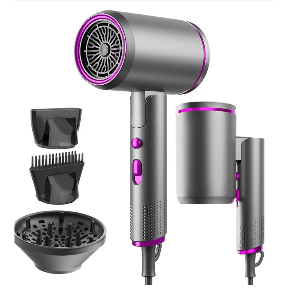 Foldable Hair Dryer with Diffuser for Women, 1600W Fast Drying Ionic Blow Dryer for Home Use, Lightweight Foldable Hairdryer with Concentrator Nozzle, 2 Heat 3 Speed Settings, Gray