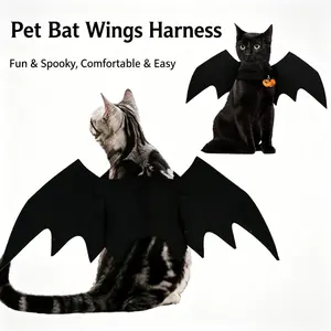 Halloween Bat Wings Pet Costume for Cats & Small Dogs, Adjustable Black Bat Wing Harness with Pumpkin Bell, Cute Cosplay Outfit for Halloween Party