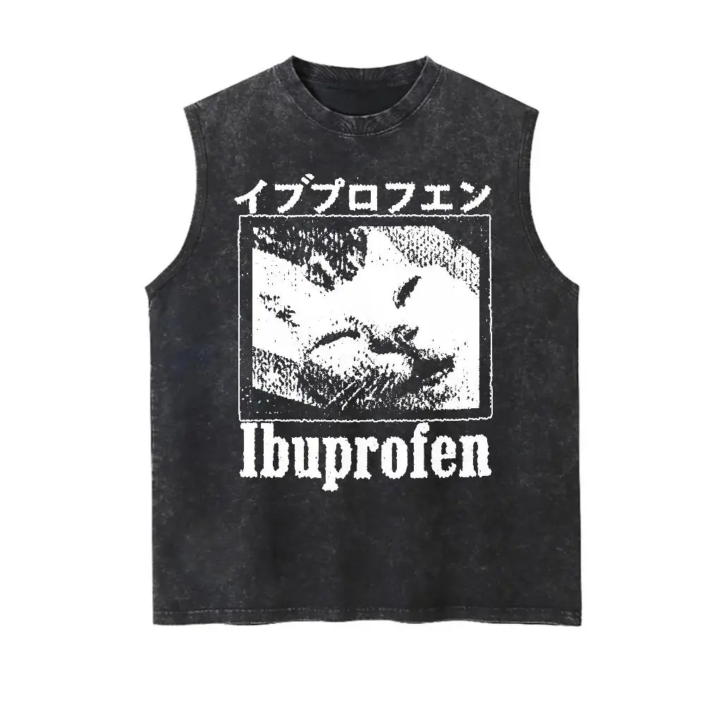 Japanese Cat Retro Vest - 230G Heavyweight Cotton Boxy Fit Streetwear - 90s Aesthetic Alternative Gift