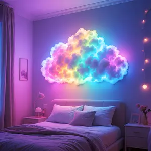 Smart LED Cloud Lamp with Music Sync Mode & USB-Powered RGB Lighting Suitable for Wall/Ceiling Mount, Color-Changing Ambient Night Light for Bedroom, Game Room, Party Decorations, USB-Powered Plug-and-Play Light Strip for Modern Homes