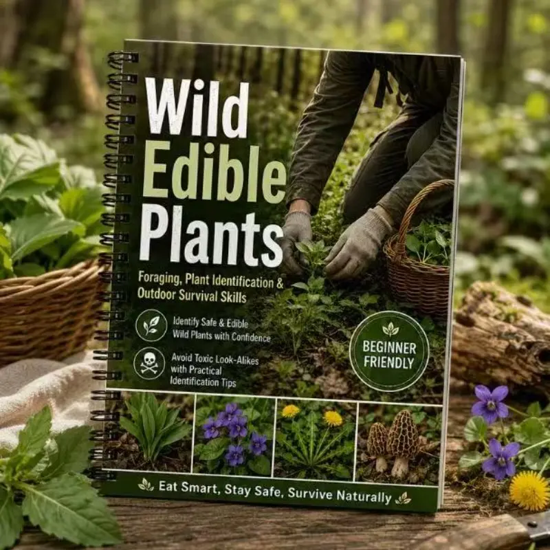 Outdoor Survival Guide Book, Wild Edible Plants, Spiral Binding, Flat Laying, Easy Content Access, Beginner Friendly, Forforaging, Plant Identification, Outdoor Skills, Eat Smart, Stay Safe, Survive Naturally