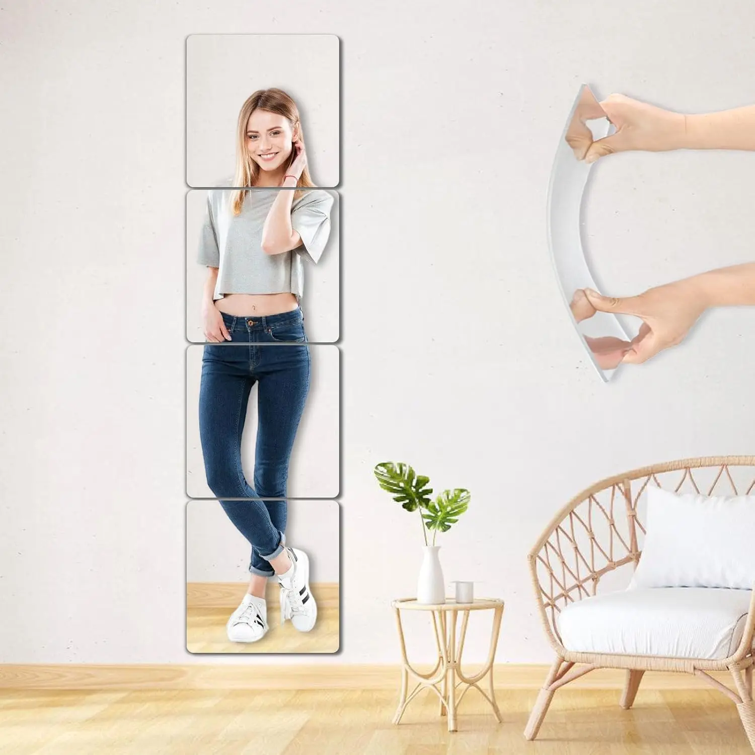 Unbreakable Small Wall Mirror Tiles, 8Pcs 12x12 Inch Wall Mirrors Decorative Adhesive Plastic Mirror for Classroom,Peel and Stick On Mirrors for Wall, Toddler Shatterproof for Walls Decor