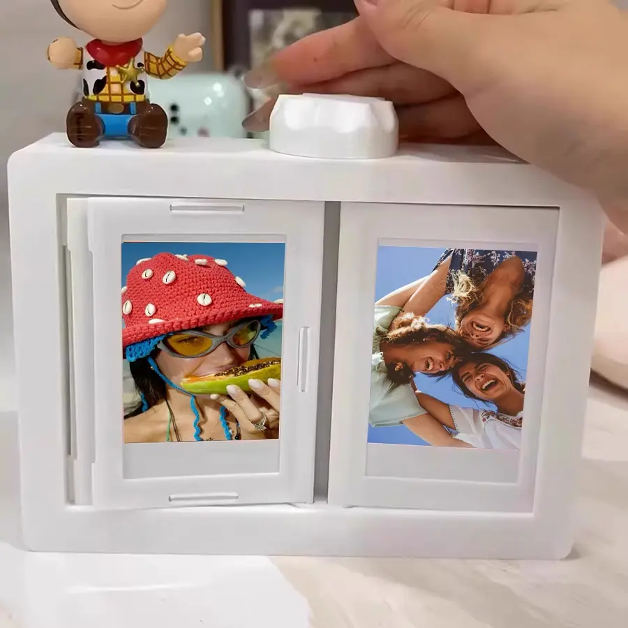Rotating 12 Page Dual-Sided Display Photo Frame Set, 24 Pcs 3 Inch Photos, Rotating Box Design, Desktop Rustic Home Picture Frame, Decor