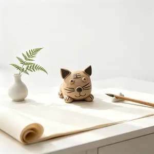 Handmade Clay Tiger Figurine, Mini Ceramic Zodiac Tiger Ornament, Chinese Style Desk & Window Decor, Cute Squat Tiger Pottery Statue, Rustic Folk Craft Ornament, Oriental Lucky Home Decor, Tiny Animal Gift for Birthday, Mini Desktop Ceramic Decorati