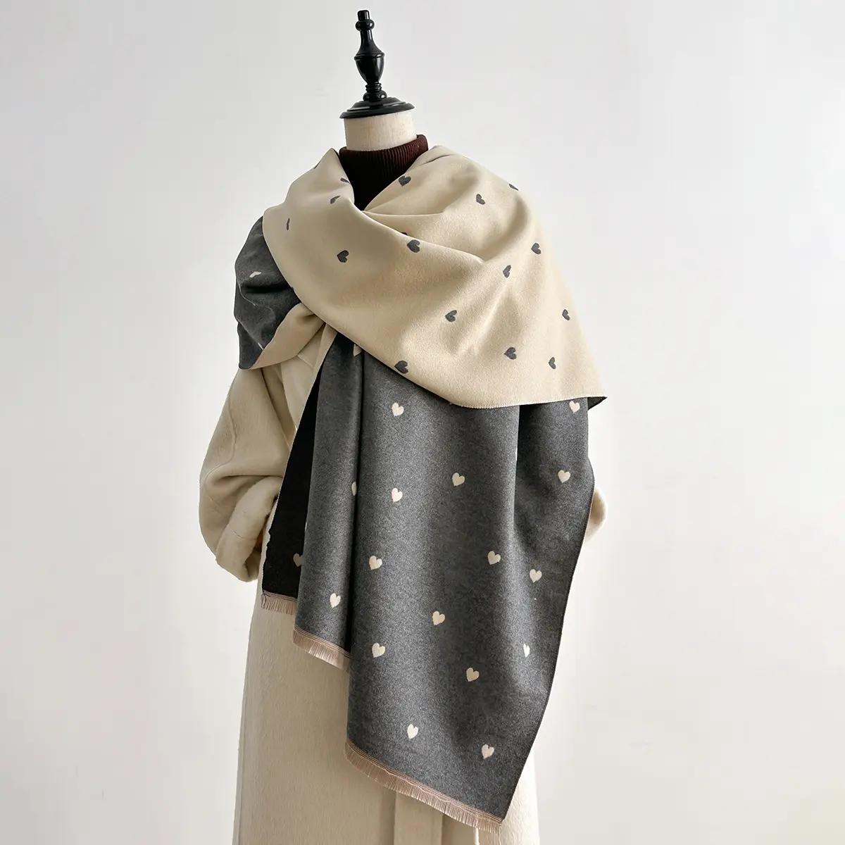 Reversible Color-Block Scarf for Women, Elegant Large Size Faux Cashmere Winter Shawl, Soft Warm Thick Accessory for Every Day Commute