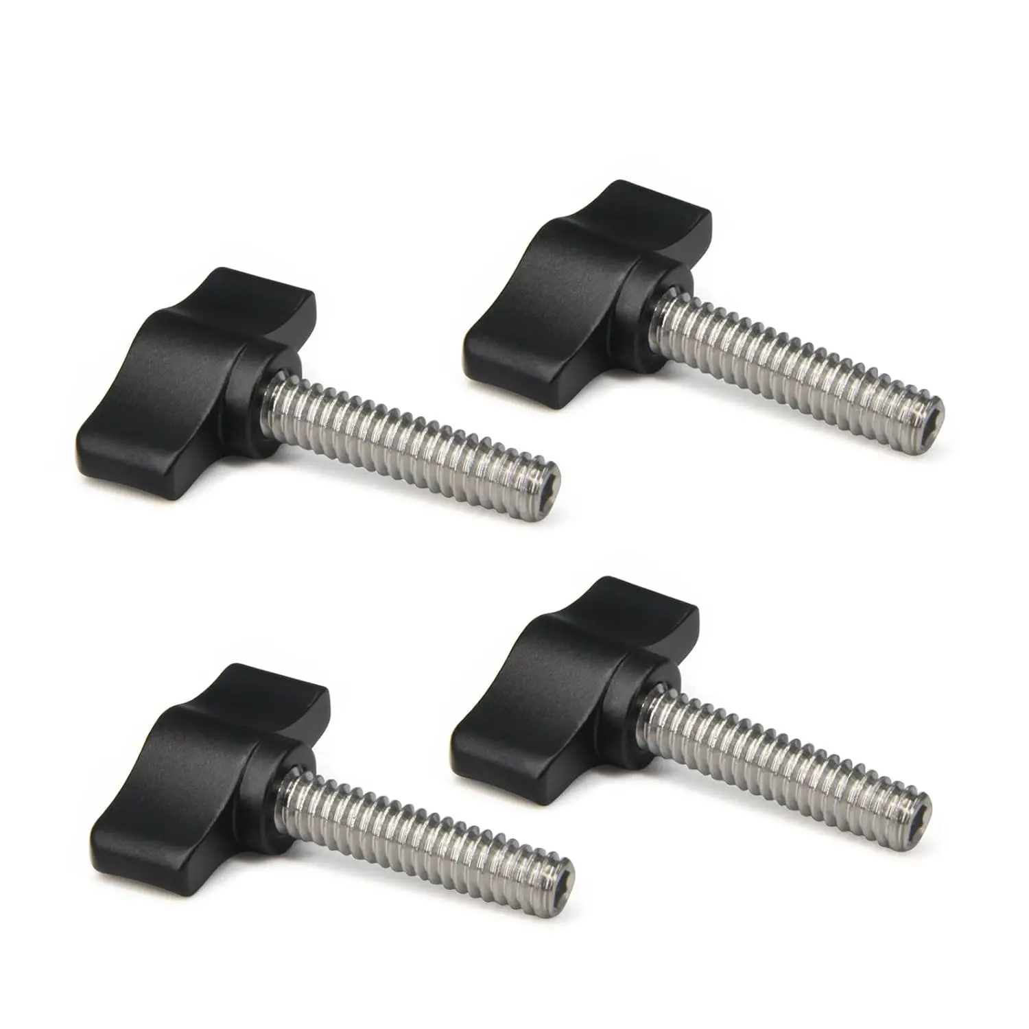4pcs 1/4"-20 x 1 Thumb Screw Stainless Steel Standard/Coarse Thread Black Aluminum Knob