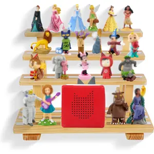 for Tonies Figures Shelf Magnetic,for Toniebox Characters Shelves,for Tonie Storage Rack Display Risers Stand,Holds 45 Figurines,Compatible Charging Station for Children Kid's Room,Pine Wood(Nature)