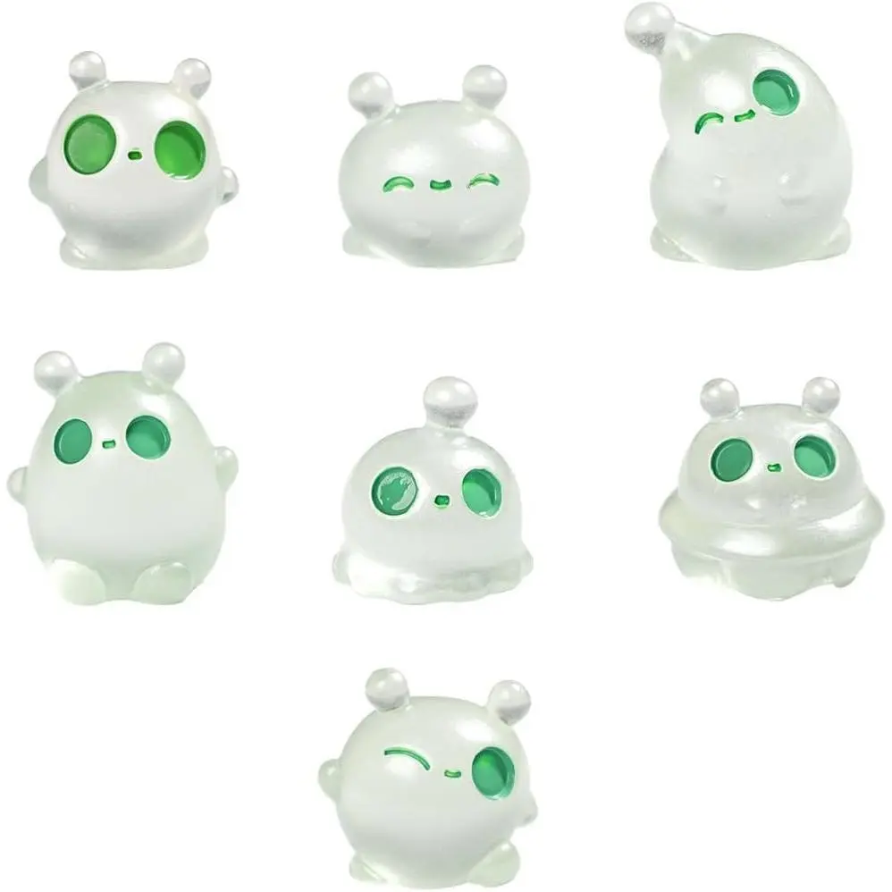 Glow in The Dark Alien Figurines 7-Pack, Soft Resin Glow Mini Desktop Ornaments for Room, Office, Car DIY Decorations Set, S01