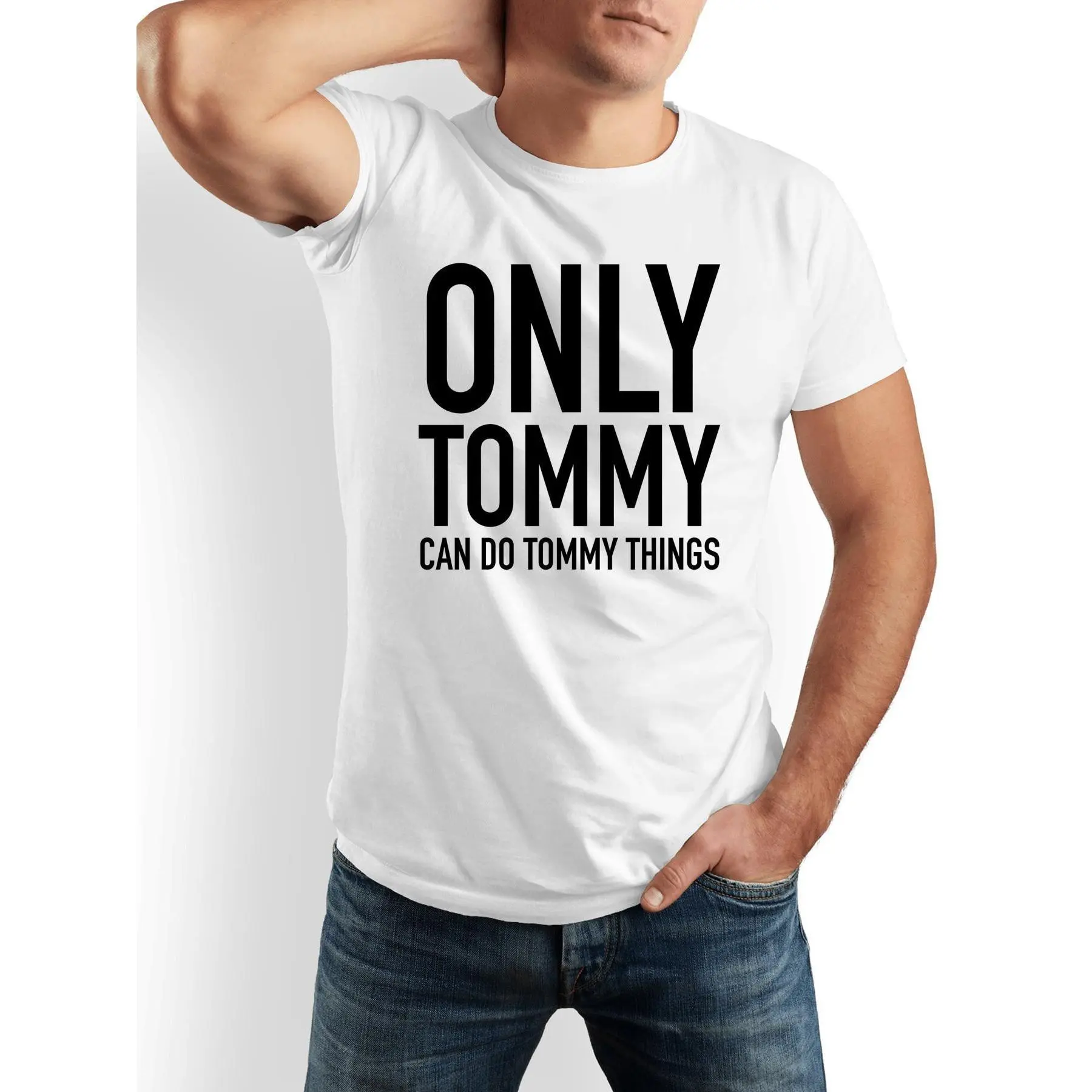 [100% Cotton] 100% Cotton ONLY TOMMY CAN DO TOMMY THINGS Men's Funny T-Shirt - 100% Cotton Casual Crew Neck Tee with Tommy Gun-Inspired Logo Design, Breathable Short Sleeve Shirt for Dad, Friends, Family Gifts  Graphic Streetwear Menswear Basic Print Soft