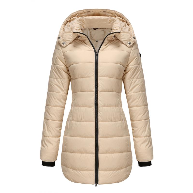 BIGWIG women's autumn and winter long warm parka, detachable hood, windproof and warm down jacket, autumn and winter warm cotton jacket, windproof and waterproof jacket, windproof and waterproof jacket, mid-length slim warm hooded cotton jacket