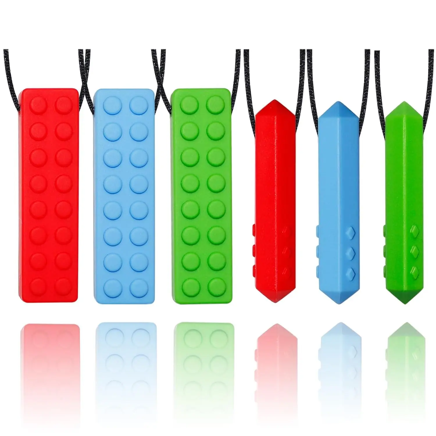 6 Pack Silicone Chew Necklaces for Sensory Kids with Autism & ADHD, Baby Teething, Toddler Boys and Girls(Gift)
